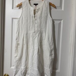 Quince European Linen White Sleeveless swing dress Button-Down Dress NWT
